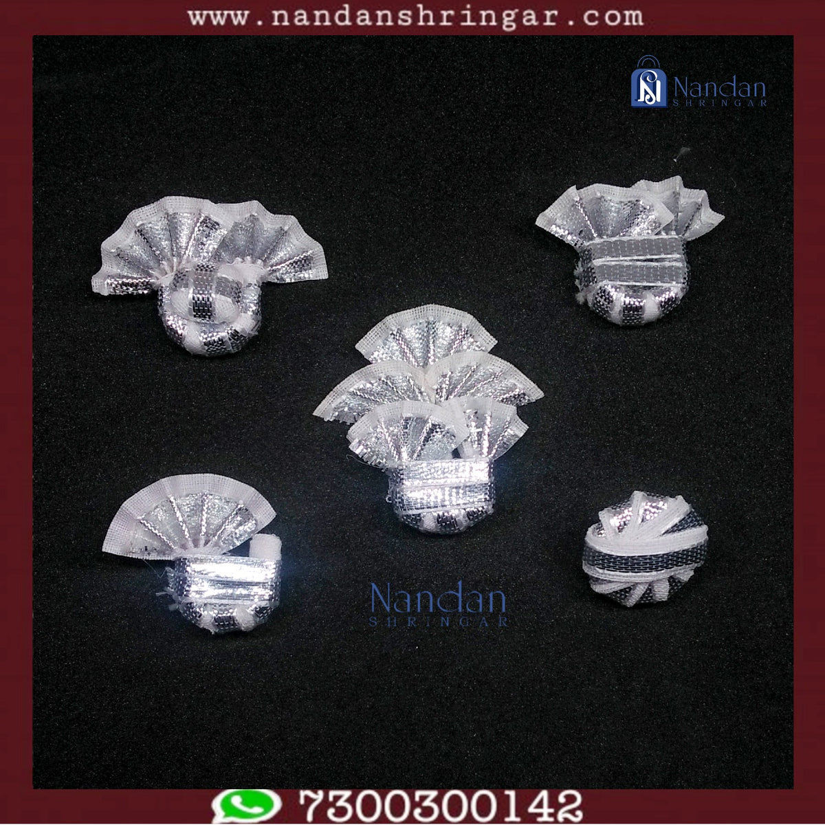 Silver Zari Paag Set - White (Pack of 5) - nandanshringar