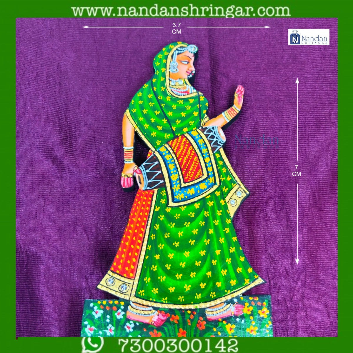 Green Gopi Dholki pair by Nandanshringars, featuring intricate designs and vibrant color, ideal for festive occasions.